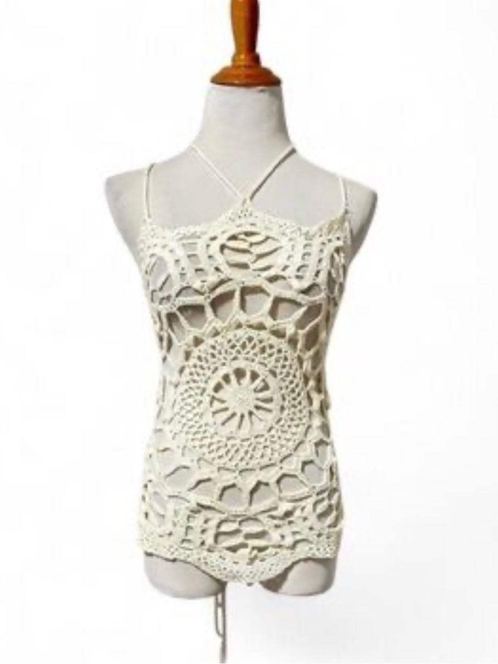 Guess Cream Crochet Halter Crop Top
